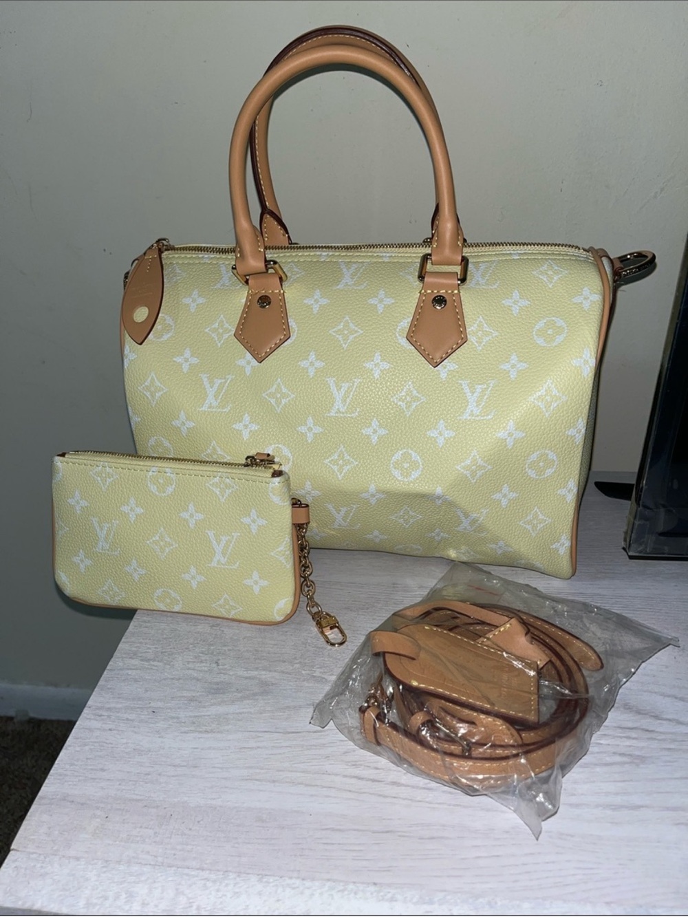 Cute fashion Yellow Monogram Canvas Satchel with Pouch